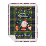 Personalized Gift Tartan Plaid Blanket Clan Ferguson With Funny Santa Snowman Reindeer Merry Christmas Gift Sherpa Blanket, blue plaid sherpa blanket,blue tartan sherpa blanket,Buchan,buffalo plaid sherpa blanket,christmas sherpa blanket,Christmas Throw Blanket