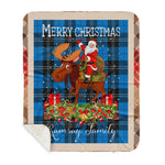 Personalized Gift Plaid Tartan Blanket Clan Ramsay Blue Ancient With Moose Lover Xmas Gift Santa Riding Buffalo Plaid Christmas Sherpa Blanket