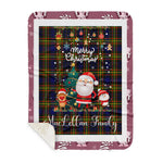Personalized Gift Tartan Plaid Blanket Clan MacLellan Modern With Funny Santa Snowman Reindeer Merry Christmas Gift Sherpa Blanket, blue plaid sherpa blanket,blue tartan sherpa blanket,Buchan,buffalo plaid sherpa blanket,christmas sherpa blanket,Christmas Throw Blanket