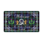 Doormat - Welcome Mat Scottish Clan Badge Fletcher Modern Tartan Door Mat, Plaid Doormat With Thistle and Two Lion Scottish