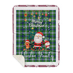 Personalized Gift Tartan Plaid Blanket Clan Johnston Dress With Funny Santa Snowman Reindeer Merry Christmas Gift Sherpa Blanket, blue plaid sherpa blanket,blue tartan sherpa blanket,Buchan,buffalo plaid sherpa blanket,christmas sherpa blanket,Christmas Throw Blanket