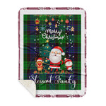 Personalized Gift Tartan Plaid Blanket Clan Stewart Old Modern With Funny Santa Snowman Reindeer Merry Christmas Gift Sherpa Blanket, blue plaid sherpa blanket,blue tartan sherpa blanket,Buchan,buffalo plaid sherpa blanket,christmas sherpa blanket,Christmas Throw Blanket