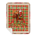 Personalized Gift Plaid Tartan Blanket Clan Gibson With Moose Lover Xmas Gift Santa Riding Buffalo Plaid Christmas Sherpa Blanket