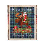 Personalized Gift Plaid Tartan Blanket Clan MacKinlay Ancient With Moose Lover Xmas Gift Santa Riding Christmas Fleece Blanket
