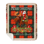 Personalized Gift Plaid Tartan Blanket Clan Cruickshanks With Moose Lover Xmas Gift Santa Riding Buffalo Plaid Christmas Sherpa Blanket