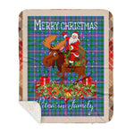 Personalized Gift Plaid Tartan Blanket Clan Pitcairn With Moose Lover Xmas Gift Santa Riding Buffalo Plaid Christmas Sherpa Blanket