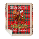 Personalized Gift Plaid Tartan Blanket Clan Glas Red With Moose Lover Xmas Gift Santa Riding Buffalo Plaid Christmas Sherpa Blanket