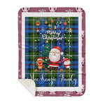 Personalized Gift Tartan Plaid Blanket Clan MacKenzie Modern With Funny Santa Snowman Reindeer Merry Christmas Gift Sherpa Blanket, blue plaid sherpa blanket,blue tartan sherpa blanket,Buchan,buffalo plaid sherpa blanket,christmas sherpa blanket,Christmas Throw Blanket