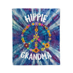 Scotstee Shop - Scotstee Shop Blanket Grandma Peace Sign With Flowers Retro Groovy Floral Tie Dye Blue Purple Peace Hippie Fleece Blanket