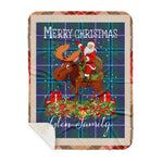 Personalized Gift Plaid Tartan Blanket Clan Glen Modern With Moose Lover Xmas Gift Santa Riding Buffalo Plaid Christmas Sherpa Blanket