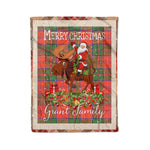 Personalized Gift Plaid Tartan Blanket Clan Grant Ancient With Moose Lover Xmas Gift Santa Riding Christmas Fleece Blanket