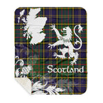 Sherpa Blanket - Tartan Blanket Thistle and Lion Scottish Clan MacMillan Hunting Modern Plaid Blanket, plaid sherpa blanket queen,purple sherpa blanket,queen sherpa blanket,queen size sherpa blanket,red sherpa blanket,scottish tartan blankets,sherpa blanket,sherpa christmas blanket