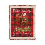 Personalized Gift Plaid Tartan Blanket Clan Grant Modern With Moose Lover Xmas Gift Santa Riding Christmas Fleece Blanket