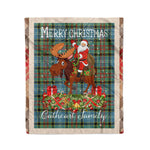 Personalized Gift Plaid Tartan Blanket Clan Cathcart With Moose Lover Xmas Gift Santa Riding Christmas Fleece Blanket