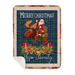 Personalized Gift Plaid Tartan Blanket Clan Hope With Moose Lover Xmas Gift Santa Riding Buffalo Plaid Christmas Sherpa Blanket