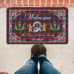 Doormat - Welcome Mat Scottish Clan Badge Fraser of Lovat Tartan Door Mat, Plaid Doormat With Thistle and Two Lion Scottish