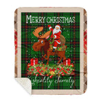 Personalized Gift Plaid Tartan Blanket Clan Kirkcaldy With Moose Lover Xmas Gift Santa Riding Buffalo Plaid Christmas Sherpa Blanket