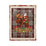 Personalized Gift Plaid Tartan Blanket Clan Cunningham Burgundy Dancers With Moose Lover Xmas Gift Santa Riding Christmas Fleece Blanket