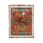 Personalized Gift Plaid Tartan Blanket Clan MacDougall Ancient With Moose Lover Xmas Gift Santa Riding Christmas Fleece Blanket