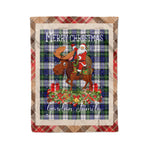 Personalized Gift Plaid Tartan Blanket Clan Gordon Dress Modern With Moose Lover Xmas Gift Santa Riding Christmas Fleece Blanket