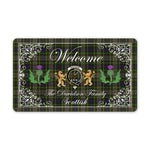 Doormat - Welcome Mat Scottish Clan Davidson Tulloch Dress Tartan Door Mat, Plaid Doormat With Thistle and Two Lion Scottish