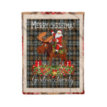 Personalized Gift Plaid Tartan Blanket Clan Gordon Weathered With Moose Lover Xmas Gift Santa Riding Christmas Fleece Blanket