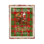 Personalized Gift Plaid Tartan Blanket Clan Peter With Moose Lover Xmas Gift Santa Riding Christmas Fleece Blanket