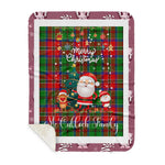 Personalized Gift Tartan Plaid Blanket Clan McCulloch With Funny Santa Snowman Reindeer Merry Christmas Gift Sherpa Blanket, blue plaid sherpa blanket,blue tartan sherpa blanket,Buchan,buffalo plaid sherpa blanket,christmas sherpa blanket,Christmas Throw Blanket