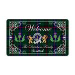 Doormat - Welcome Mat Scottish Clan Badge Davidson Tartan Door Mat, Plaid Doormat With Thistle and Two Lion Scottish