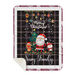 Personalized Gift Tartan Plaid Blanket Clan Navy Dress Blue With Funny Santa Snowman Reindeer Merry Christmas Gift Sherpa Blanket, blue plaid sherpa blanket,blue tartan sherpa blanket,Buchan,buffalo plaid sherpa blanket,christmas sherpa blanket,Christmas Throw Blanket
