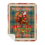 Personalized Gift Plaid Tartan Blanket Clan Wilson With Moose Lover Xmas Gift Santa Riding Buffalo Plaid Christmas Sherpa Blanket