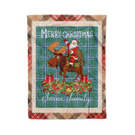 Personalized Gift Plaid Tartan Blanket Clan Irvine With Moose Lover Xmas Gift Santa Riding Christmas Fleece Blanket