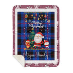 Personalized Gift Tartan Plaid Blanket Clan Angus Modern With Funny Santa Snowman Reindeer Merry Christmas Gift Sherpa Blanket, blue plaid sherpa blanket,blue tartan sherpa blanket,Buchan,buffalo plaid sherpa blanket,christmas sherpa blanket,Christmas Throw Blanket