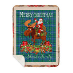 Personalized Gift Plaid Tartan Blanket Clan Sandilands Ancient With Moose Lover Xmas Gift Santa Riding Buffalo Plaid Christmas Sherpa Blanket