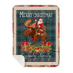 Personalized Gift Plaid Tartan Blanket Clan Kennedy Modern With Moose Lover Xmas Gift Santa Riding Buffalo Plaid Christmas Sherpa Blanket