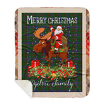 Personalized Gift Plaid Tartan Blanket Clan Ogilvie Hunting With Moose Lover Xmas Gift Santa Riding Buffalo Plaid Christmas Sherpa Blanket