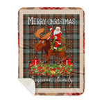 Personalized Gift Plaid Tartan Blanket Clan Ferguson Weathered With Moose Lover Xmas Gift Santa Riding Buffalo Plaid Christmas Sherpa Blanket
