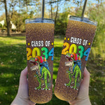 Back To School Skinny Tumbler Class Of 2034 T-rex Dinosaur Kindergarten Back To School Boy Gift - Scotstee Shop