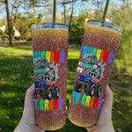 Back To School Skinny Tumbler Crushing Into 4th Grade Monster Truck Dinosaur Back To School Gift - Scotstee Shop