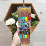Back To School Skinny Tumbler Crushing Into 4th Grade Monster Truck Dinosaur Back To School Gift - Scotstee Shop
