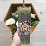Back To School Skinny Tumbler First Day Of School Skinny Tumbler Leopard Rainbow Kindergarten Teacher First Day Of School Gifts Back To School Gift - Scotstee Shop