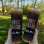 Back To School Skinny Tumbler First Grade Team Hello Back To School Appreciation Leopard Gift - Scotstee Shop