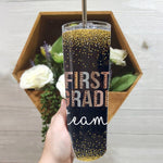 Back To School Skinny Tumbler First Grade Team Hello Back To School Appreciation Leopard Gift - Scotstee Shop