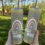 Back To School Skinny Tumbler Hello 5th Grade Leopard Rainbow Fifth Grade Teacher Girls Back To School Gift - Scotstee Shop