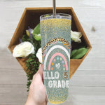 Back To School Skinny Tumbler Hello 5th Grade Leopard Rainbow Fifth Grade Teacher Girls Back To School Gift - Scotstee Shop