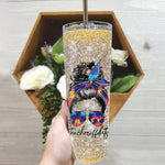 Back To School Skinny Tumbler Teacher Skinny Tumbler Womens Teacher Off Duty Last Day Of School Messy Bun Teacher Gift - Scotstee Shop