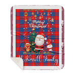 Personalized Gift Tartan Plaid Blanket Clan McKerrell Red With Funny Santa Snowman Reindeer Merry Christmas Gift Sherpa Blanket, blue plaid sherpa blanket,blue tartan sherpa blanket,Buchan,buffalo plaid sherpa blanket,christmas sherpa blanket,Christmas Throw Blanket