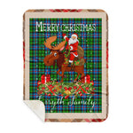 Personalized Gift Plaid Tartan Blanket Clan Forsyth With Moose Lover Xmas Gift Santa Riding Buffalo Plaid Christmas Sherpa Blanket