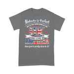 Scotstee Shop - UK USA Flag Nobody Is Perfect Born UK Expat Joke 4th Of July Shirt
