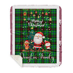 Personalized Gift Tartan Plaid Blanket Clan Douglas Green With Funny Santa Snowman Reindeer Merry Christmas Gift Sherpa Blanket, blue plaid sherpa blanket,blue tartan sherpa blanket,Buchan,buffalo plaid sherpa blanket,christmas sherpa blanket,Christmas Throw Blanket